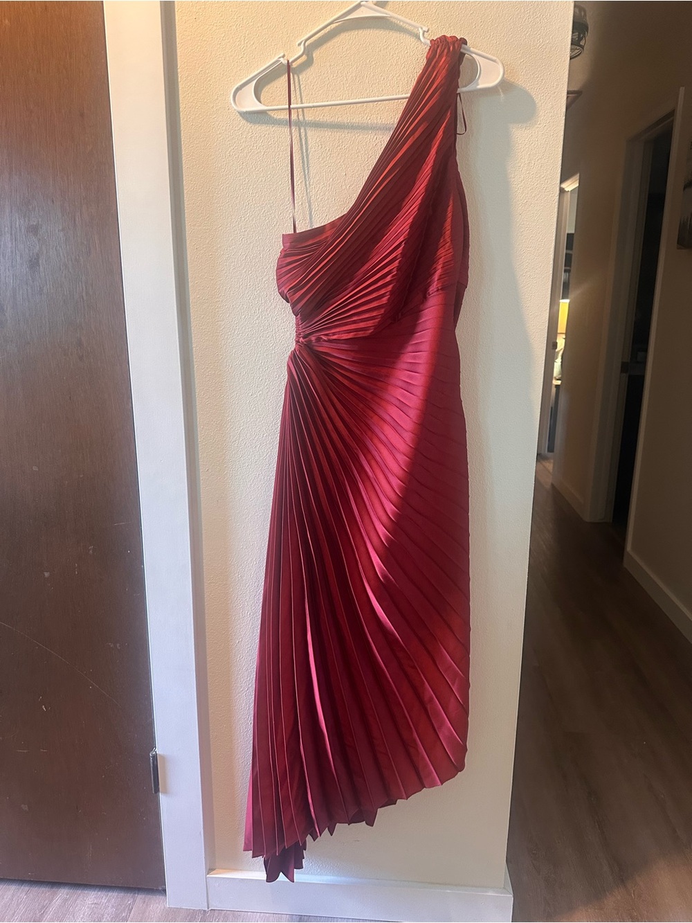 Vici One-Shoulder Pleated Midi Dress - Burgundy NWOT